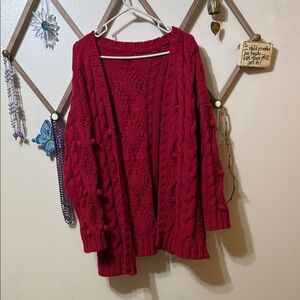 Cupshe Deep Red Cable Knit Cardigan